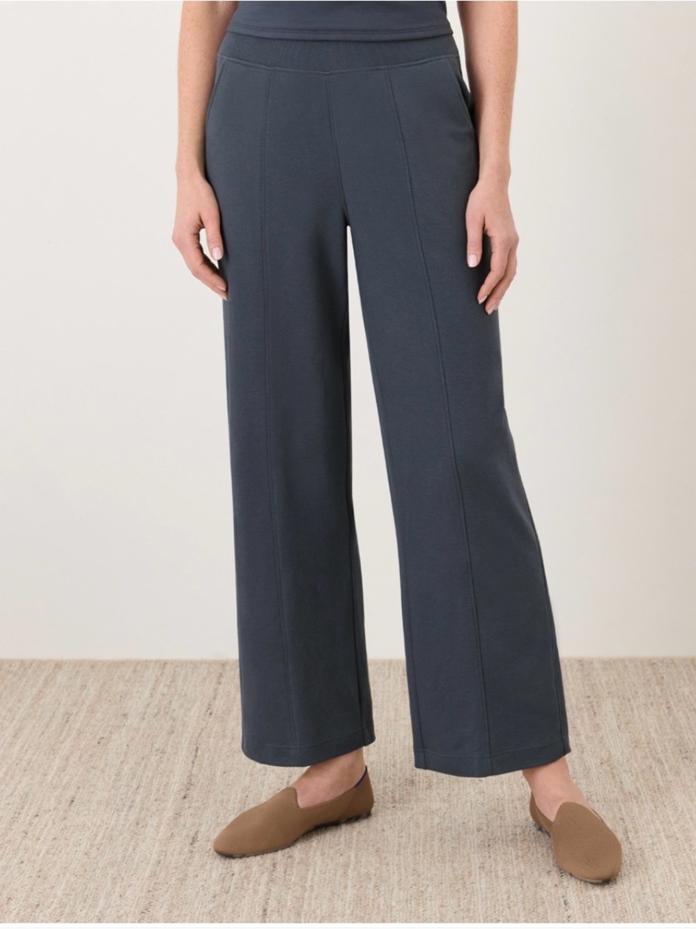 Pact Airplane Pintuck Everyday Wide-Leg Pants in Steel Blue